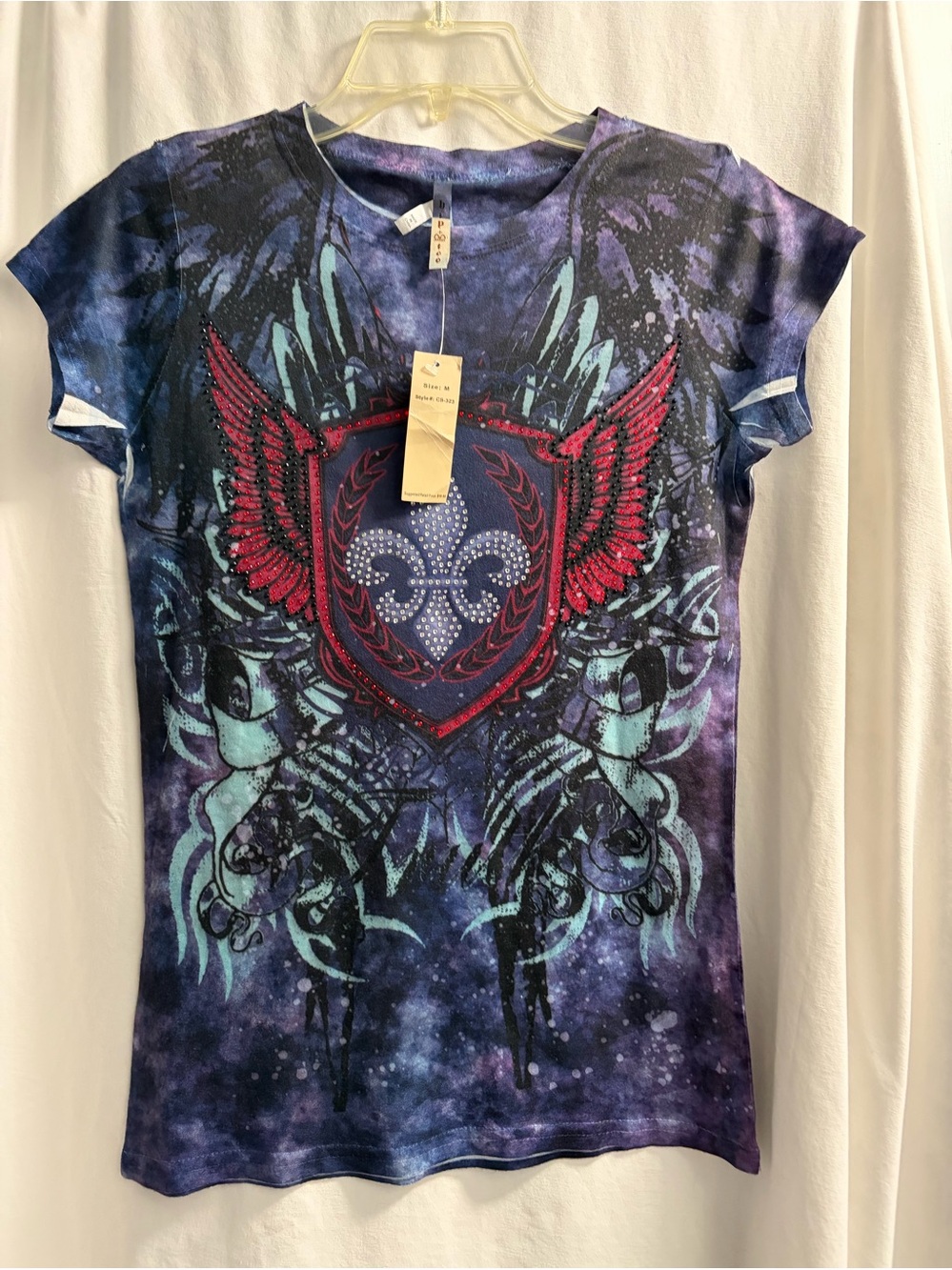 Hype Women's Purple Blue Graphic Tee with Red Winged Crest